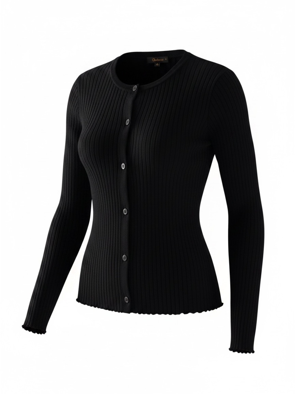 Quince Black Ribbed Button-Front Women's Cardigan